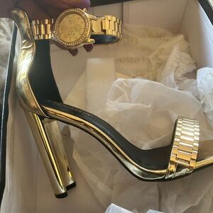 Gold Stiletto Heels with Ankle Strap
